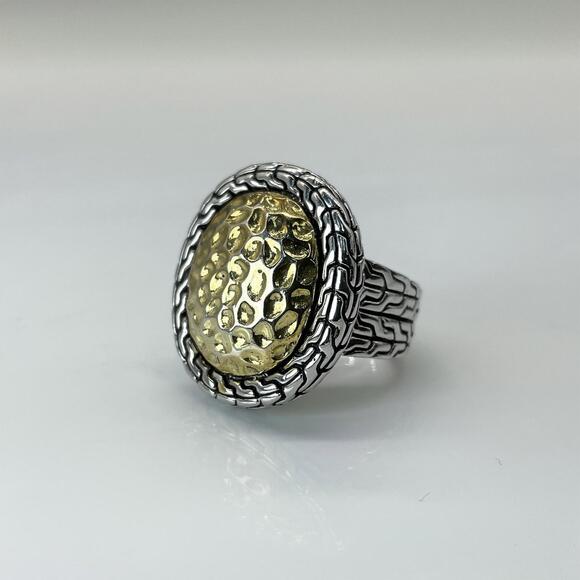 Palu Style 925 Sterling Silver Mixed Metal Geometric Statement Ring Size 7